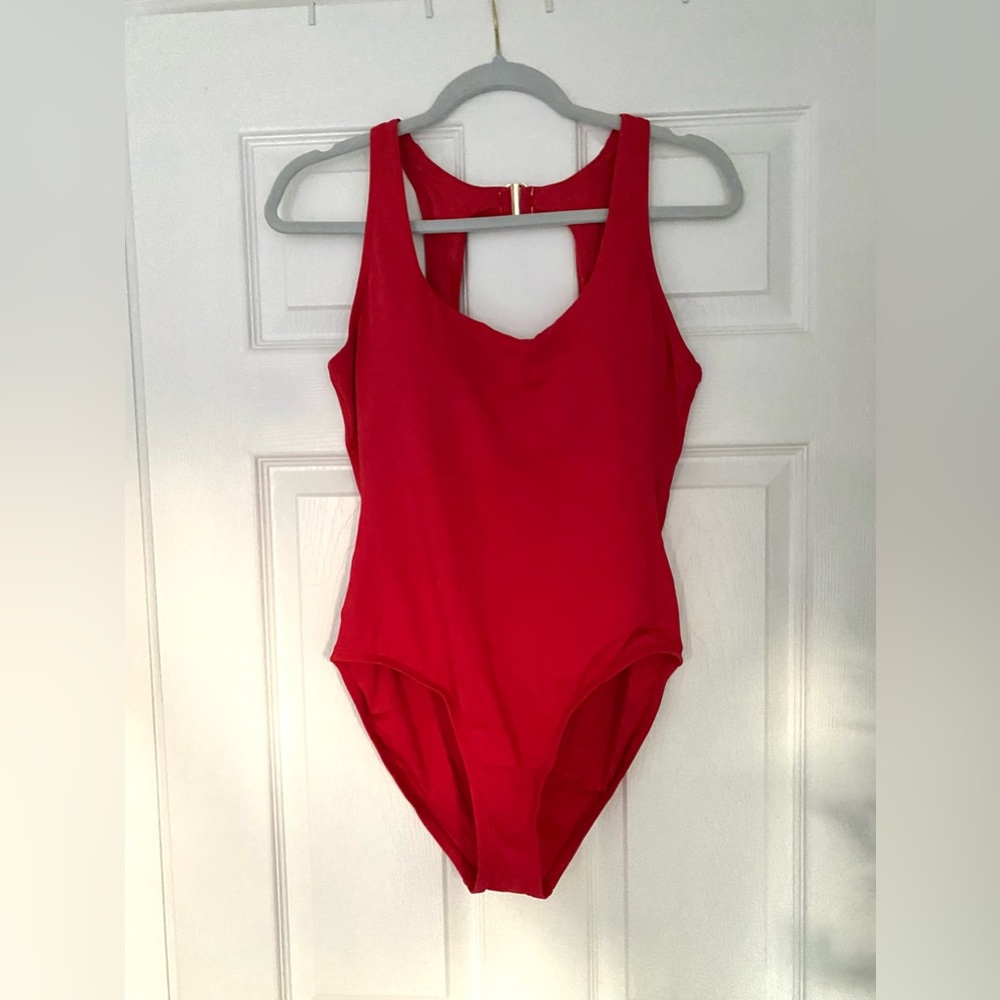 Andie The Catalina flat cherry red classic one piece swim suit size xl
